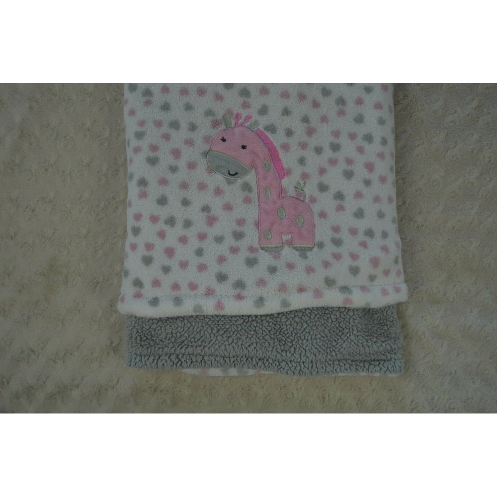 Forever Baby LLC Giraffe Hearts Baby Blanket Pink White Gray Plush Sherpa Lovey